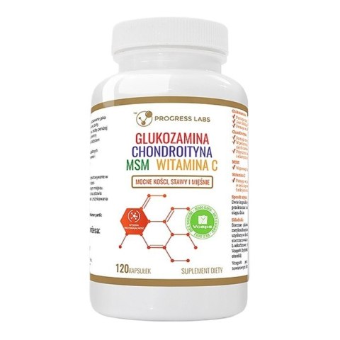 Progress Labs Glukozamina + Chondroityna + MSM + Witamina C suplement diety 120 kapsułek Progress Labs Glukozamina + Chondroityna + MSM + Witamina C suplement diety 120 kapsułek