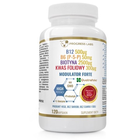 Progress Labs Modulator Homocysteiny Witamina B6 P-5-P. B7 Biotyna. B9 Aktywny Kwas Foliowy. B12 Metylokobalamina suplement diety 120 kapsułek Progress Labs Modulator Homocysteiny Witamina B6 P-5-P. B7 Biotyna. B9 Aktywny Kwas Foliowy. B12 Metylokobalamina suplement diety 120 kapsułek