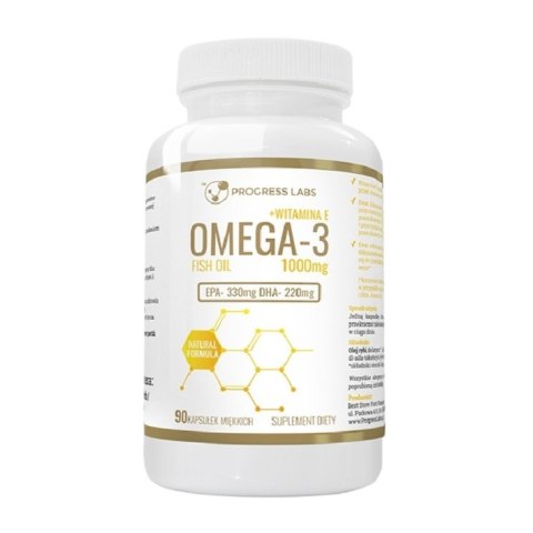 Progress Labs Omega 3 + Witamina E 1000mg No GMO suplement diety 90 kapsułek miękkich Progress Labs Omega 3 + Witamina E 1000mg No GMO suplement diety 90 kapsułek miękkich