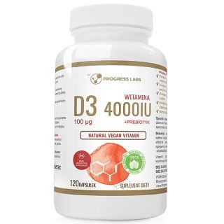 Progress Labs Witamina D3 4000IU + Prebiotyk suplement diety 120 kapsułek