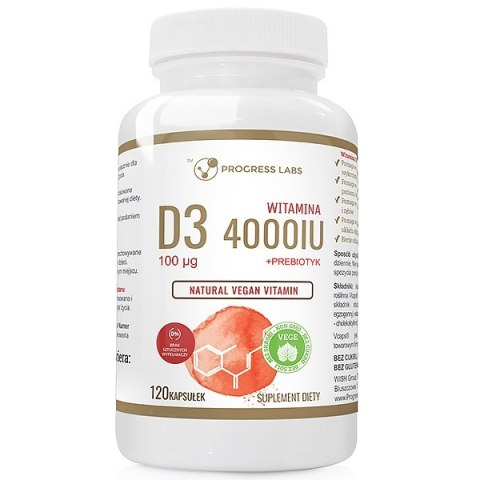 Progress Labs Witamina D3 4000IU + Prebiotyk suplement diety 120 kapsułek