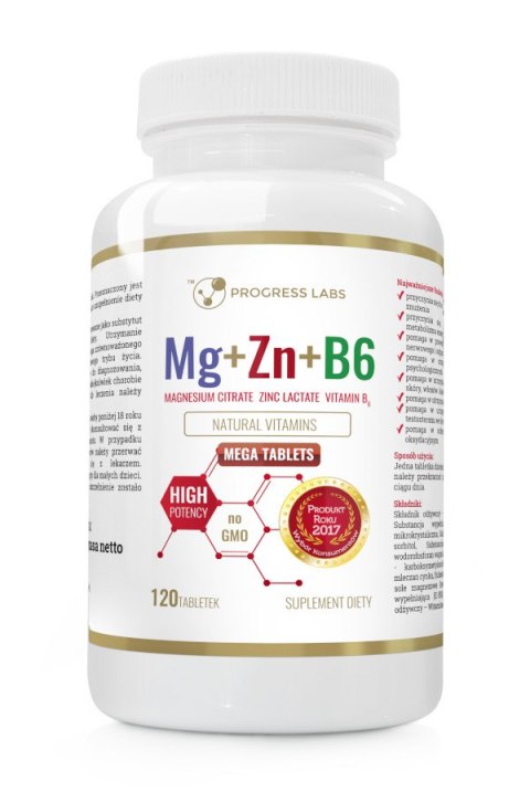 Progress Labs Witamina Mg + Zn + B6 suplement diety 120 tabletek Progress Labs Witamina Mg + Zn + B6 suplement diety 120 tabletek