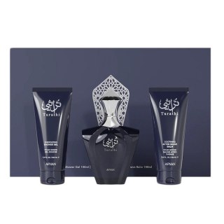 Afnan Turathi Blue Pour Homme zestaw woda perfumowana spray 90ml + żel pod prysznic 100ml + balsam po goleniu 100ml