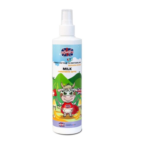 Ronney Kids On Tour To Switzerland Milk Restorative Spray mleczko do włosów dla dzieci Banana Shake 285ml Ronney Kids On Tour To Switzerland Milk Restorative Spray mleczko do włosów dla dzieci Banana Shake 285ml