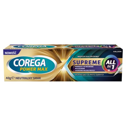 Corega Power Max Supreme All in 1 krem mocujący do protez zębowych 40g Corega Power Max Supreme All in 1 krem mocujący do protez zębowych 40g
