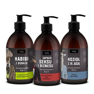 LaQ Czyściopak Męski zestaw żel pod prysznic Habibi z Dubaju 500ml + żel pod prysznic Doberman 500ml + żel pod prysznic Kozioł z Kla