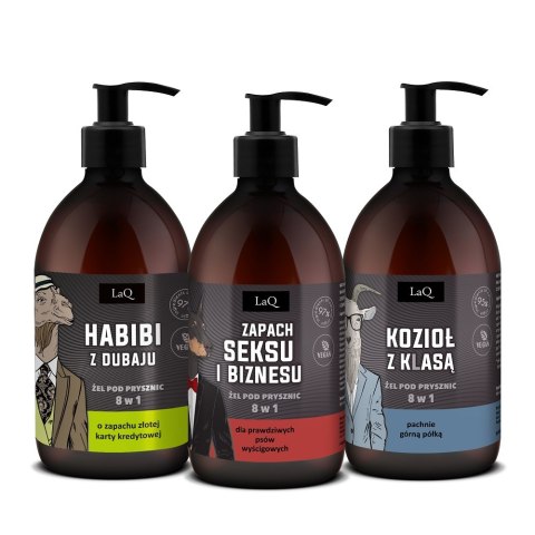 LaQ Czyściopak Męski zestaw żel pod prysznic Habibi z Dubaju 500ml + żel pod prysznic Doberman 500ml + żel pod prysznic Kozioł z Kla LaQ Czyściopak Męski zestaw żel pod prysznic Habibi z Dubaju 500ml + żel pod prysznic Doberman 500ml + żel pod prysznic Kozioł z Kla