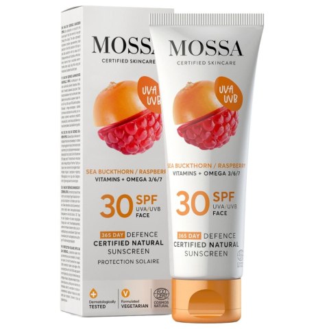 MOSSA Całoroczny naturalny filtr przeciwsłoneczny do twarzy SPF30 z rokitnikiem i maliną 50ml MOSSA Całoroczny naturalny filtr przeciwsłoneczny do twarzy SPF30 z rokitnikiem i maliną 50ml