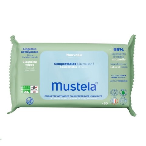 Mustela Baby kompostowalne chusteczki nawilżane z zapachem 60szt Mustela Baby kompostowalne chusteczki nawilżane z zapachem 60szt