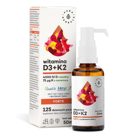 Aura Herbals Witamina D3 4000 IU + K2 suplement diety w kroplach 50ml Aura Herbals Witamina D3 4000 IU + K2 suplement diety w kroplach 50ml