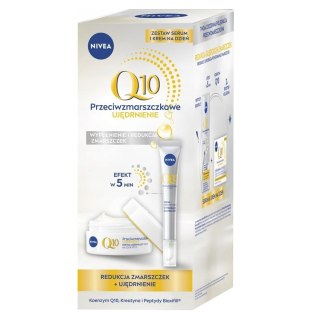 Nivea Q10 Przeciwzmarszczkowy Duet zestaw ekstra ujędrniający krem na dzień SPF15 50ml + serum precyzyjny wypełniacz zmarszczek 15ml