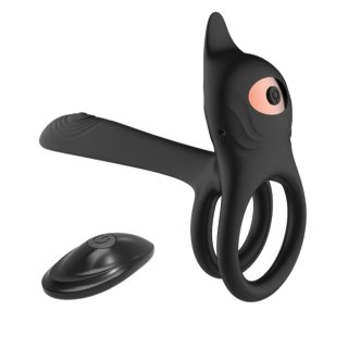 B-Series Magic Double Vibrating Ring wibrujący pierścień na penisa z pilotem Black