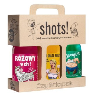 LaQ Shots! Czyściopak zestaw Różowy w Ch! żel pod prysznic 500ml + Czym Chata Bogata żel pod prysznic 500ml + Szwagier żel pod prysz