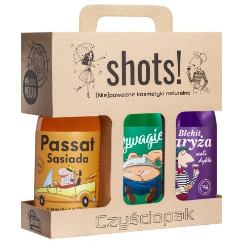 LaQ Czyściopak Shots! Męski zestaw Passat Sąsiada żel pod prysznic 500ml + Szwagier żel pod prysznic 500ml + Błękit Paryża żel pod p