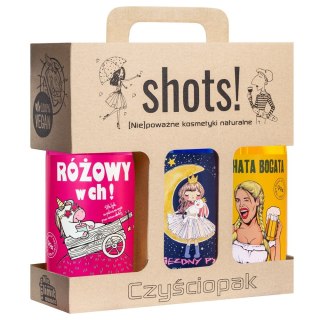 LaQ Shots! Czyściopak zestaw Gwiezdny Pył żel pod prysznic 500ml + Czym Chata Bogata żel pod prysznic 500ml + Różowy w Ch! żel pod p