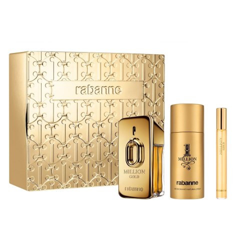 Paco Rabanne Million Gold zestaw woda perfumowana spray 50ml + dezodorant spray 150ml + woda perfumowana spray 10ml