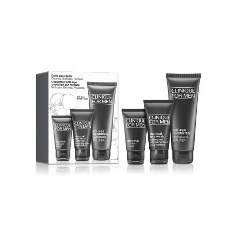 Clinique Clinique For Men Daily Age Repair zestaw krem nawilżający 100ml + peeling do twarzy 30ml + żel do mycia twarzy 50ml