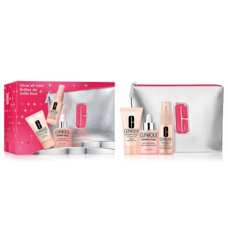 Clinique Glow All Over zestaw aktywne serum zapewniające blask 30ml + maseczka intensywnie nawilżająca 30ml + mgiełka do twarzy 30ml + ko