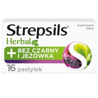 Strepsils Herbal pastylki do ssania łagodzące podrażnione gardło i struny głosowe suplement diety Bez Czarny i Jeżówka 16szt.