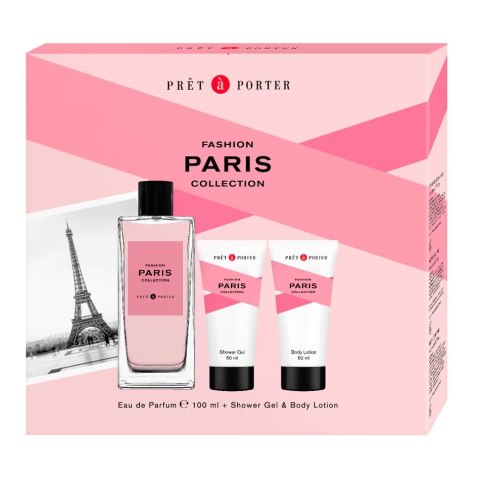 Coty Pret A Porter Paris zestaw woda perfumowana spray 100ml + balsam do ciała 50ml + żel pod prysznic 50ml
