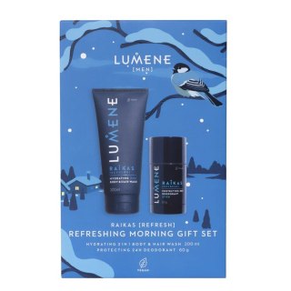 Lumene Men Raikas Refreshing Morning zestaw Hydrating 2in1 Body & Hair Wash żel pod prysznic 200ml + Protecting 24H Deodorant Stick dez