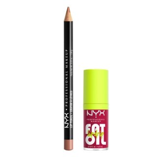 NYX Professional MakeUp Duo Kit zestaw Slim Lip Pencil kredka do ust Natural 1.04g + Fat Oil Lip Drip olejek do ust Newsfeed 4.8ml