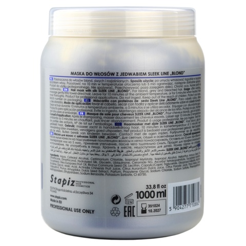 Stapiz Sleek Line Blond Maska do Włosów Blond, Siwych i Rozjaśnianych z Jedwabiem 1000ml