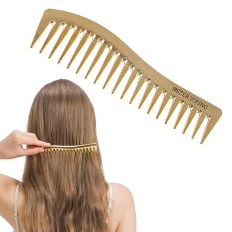 Sister Young Zuri Grzebień do Rozczesywania z Szerokimi Zębami Złoty