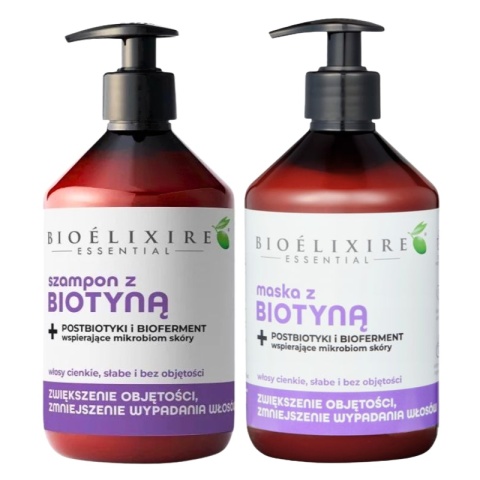 Bioelixire Biotyna Szampon + Maska do cienkich i słabych włosów przeciw wypadaniu 2x500ml