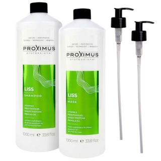 Proximus Liss Szampon Wygładzający + Maska do Włosów Puszących się, Kręconych i Falowanych 2x1000ml