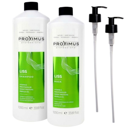 Proximus Liss Szampon Wygładzający + Maska do Włosów Puszących się, Kręconych i Falowanych 2x1000ml