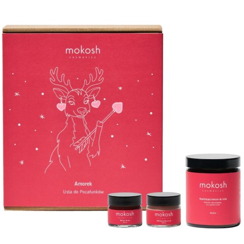 Mokosh Amorek Usta do Pocałunków zestaw balsam do ust 15ml + peeling do ust 15ml + nawilżający balsam do ciała 180ml