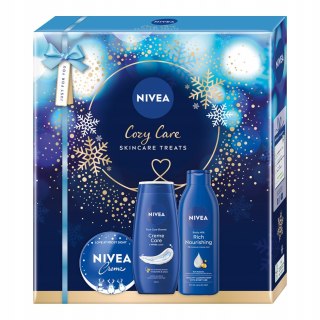 Nivea Cozy Care zestaw pielęgnujący żel pod prysznic 250ml + odżywcze mleczko do ciała 250ml + krem uniwersalny 150ml