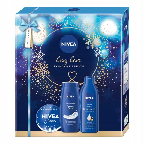 Nivea Cozy Care zestaw pielęgnujący żel pod prysznic 250ml + odżywcze mleczko do ciała 250ml + krem uniwersalny 150ml