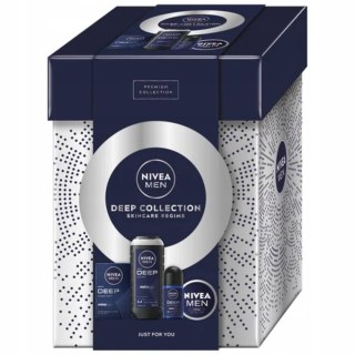 Nivea Men Deep Collection zestaw żel pod prysznic 3w1 250ml + antybakteryjna woda po goleniu 100ml + antyperspirant w kulce 50ml + uni