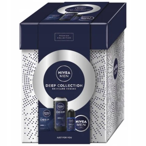 Nivea Men Deep Collection zestaw żel pod prysznic 3w1 250ml + antybakteryjna woda po goleniu 100ml + antyperspirant w kulce 50ml + uni