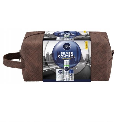 Nivea Men Silver Control zestaw pianka do golenia 200ml + balsam po goleniu 100ml + antyperspirant roll-on 50ml + kosmetyczka