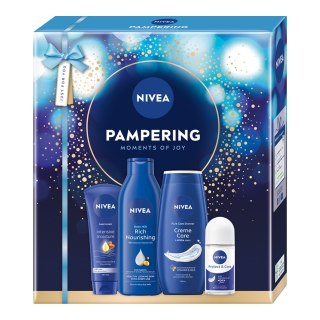 Nivea Pampering zestaw pielęgnujący żel pod prysznic 250ml + odżywcze mleczko do ciała 250ml + intensywnie nawilżający krem do rąk 100