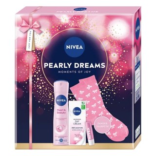 Nivea Pearly Dreams zestaw antyperspirant w sprayu 150ml + odżywczy krem na dzień SPF15 50ml + pielęgnująca pomadka do ust 4.8g + skar