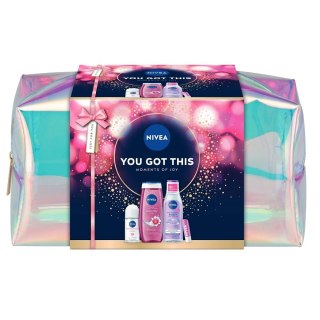 Nivea You Got This zestaw żel pod prysznic 250ml + kojący płyn micelarny 200ml + antyperspirant roll-on 50ml + pielęgnująca pomadka do