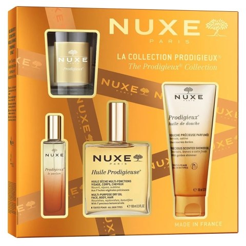 Nuxe The Prodigieux Collection zestaw suchy olejek regenerujący 100ml + perfumy 15ml + olejek pod prysznic 100ml + świeca zapachowa 6