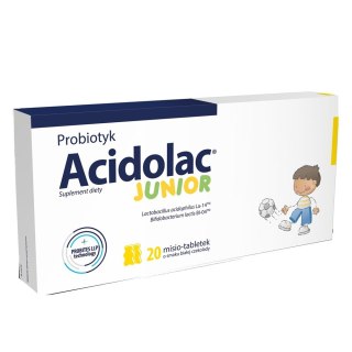 Acidolac Junior suplement diety wspierający odporność dzieci Biała Czekolada 20 misio-tabletek