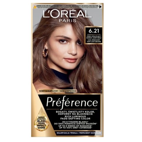 L'Oreal Paris Preference farba do włosów 6.21 Zimny Opalizujący Bardzo Jasny Brąz