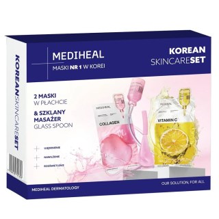 Mediheal Korean Skincare Set zestaw maski w płachcie 2x24ml + szklany masażer