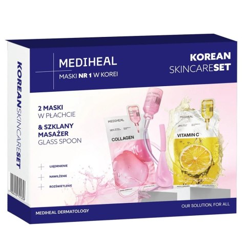 Mediheal Korean Skincare Set zestaw maski w płachcie 2x24ml + szklany masażer