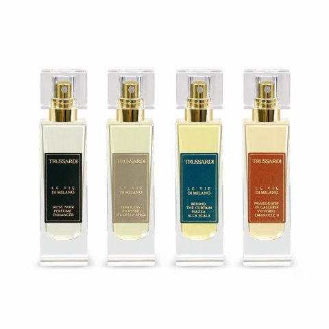 Trussardi Le Vie Di Milano zestaw Musc Noir Perfume Enhancer woda perfumowana spray 15ml + Limitless Shopiing Via Della Spiga woda perfumo