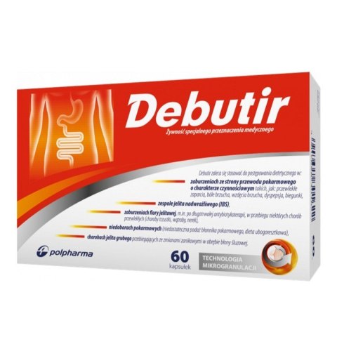 Debutir Żywność specjalnego przeznaczenia medycznego z kwasem masłowym poprawiającym funkcjonowanie jelit 60 kapsułek