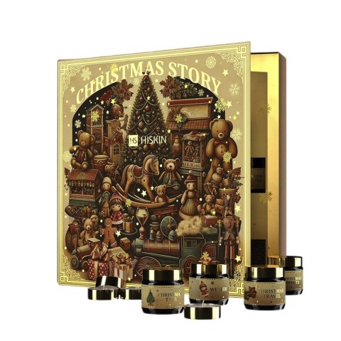 HiSkin Baśniowa Księga Kalendarz Adwentowy świeczki tealight 12x15ml + świeczki sojowe w słoiczkach 12x30ml