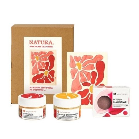 Opcja Natura Natura zestaw mydło malinowe 100g + dziki krem żurawinowy do rąk 50ml + mazidło opatrunkowe do skóry suchej i popękanej z nagiet