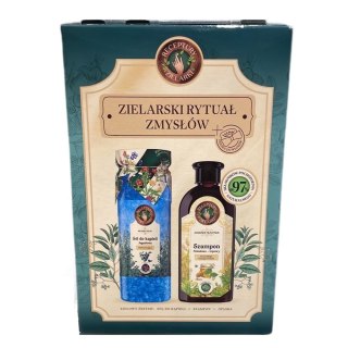 Receptury Zielarki Zielarski Rytuał Zmysłów zestaw szampon Miodowo-Lipowy do każdego rodzaju włosów 350ml + sól do kąpieli Jagoda 700g + opaska do 